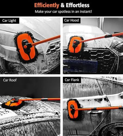 43'' Car Wash Brush with Long Handle Chenille Microfiber Car Wash Kit Mitt Retractable Bent Pole Car Wash Mop for Cars RV Truck Boat (Orange-1) - Image 5