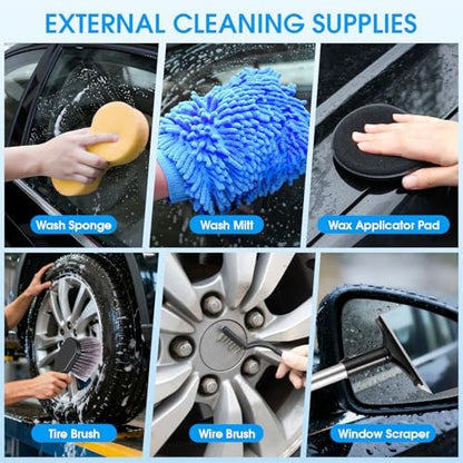 36Pcs Blue Car Wash Detailing Kit，Car Cleaning Set with Foam Gun Sprayer，Long-Handle Brush Mop，Large Collapsible Bucket，Complete Car Wash Supply Gift for Men and Women - Image 6