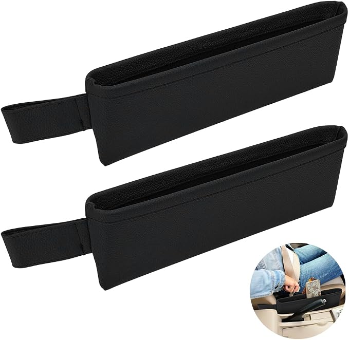 PH PandaHall 2pcs Car Gap Filler Organizer Front Side Pocket Seats Cars Console Side Organizer Leather Seat Gap Storage Box Black Seat Catcher Holders for Holding Phone Key Sunglasses Wallet Cards - Image 6
