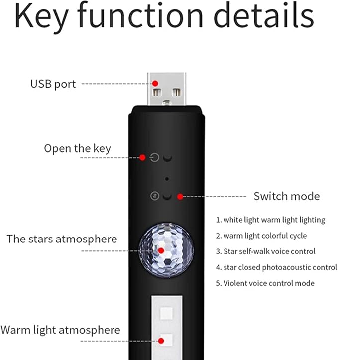 2PCS Car Interior Ambient Lights, Wireless Multicolor Car Strip Lights USB Rechargeable Multicolor RGB LED Strip Light Remote/Sound Control Car Star Ceiling Light with Music Sync - Image 4