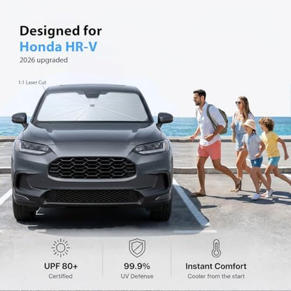 2026 Upgraded Windshield Sun Shade Umbrella for Honda HR-V [Precision Custom Fit, Superior UV & Heat Block] Cooling Tech Fabric, Durable Foldable with Storage Bag, Fits 2016-2026 - Image 2