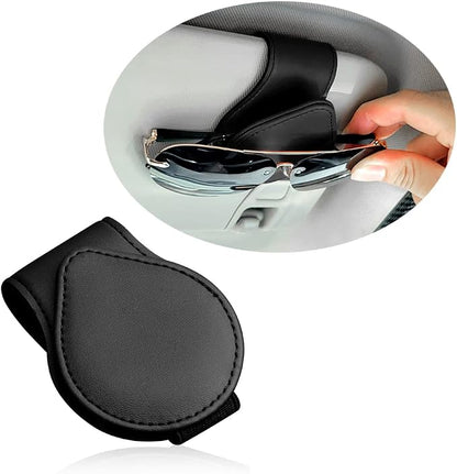 OFBAND Magnetic Sunglass Holder for Car Visor,PU Leather Car Sunglass Holder Organizes Glasses Tickets Cards & Keeps Car Tidy,Universal Car Accessories Interior (Black) by OFBAND