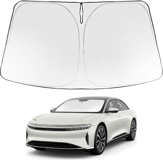 Proadsy Custom Fit 2022-2026 Lucid Air Windshield Sun Shade, Blocks Heat | 240T Heat Shield, Drops Temp 54°F, Blocks 99% UV, Prevents Dashboard Cracking, Summer Parking & Beach Trips, Easy Twist-Fold by Proadsy
