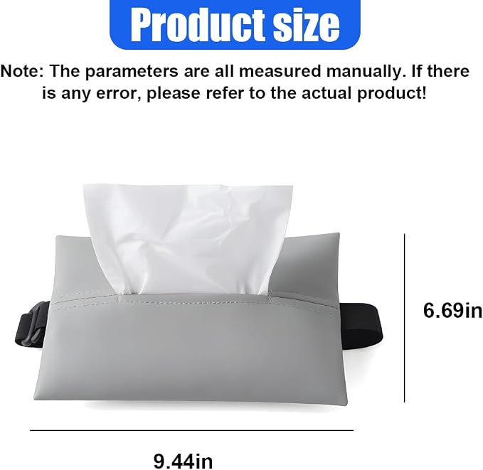 YoRise Car Tissue Holder, PU Leather Car Napkin Holder with Adjustable Strap, Center Console Tissues Box Cover, Sun Visor Organizer Keep Auto Tidy, Vehicle Headrest Storage Accessories (Gray) - Image 2
