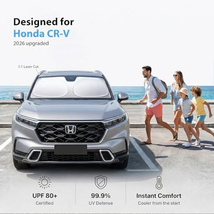 2026 Upgraded Windshield Sun Shade for Honda CR-V [Precision Custom Fit, Superior UV & Heat Block] Cooling Tech Fabric, Durable Foldable with Storage Bag, Fits 2000-2026 - Image 2