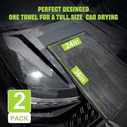 TTRCB 2 Pack 1300 GSM Car Drying Towels (36" x 24"), Microfiber Towels for Cars, Ultra-Absorbent, Streak Free, Car Wash Mitt, Car Detailing Supplies, Car Wash Kit, Car Cleaning Supplies Kit for SUV,RV - Image 3