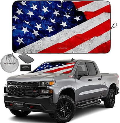Autoamerics 1-Piece Windshield Sun Shade Grunge American Flag - 4 USA Design - Foldable Car Front Window Sunshade for Most Sedans SUV Truck - Blocks Max UV Rays and Keeps Your Vehicle Cool - Large by AutoamericsUS