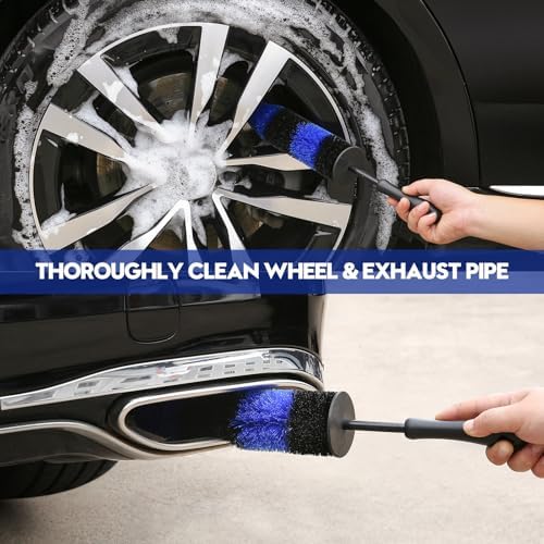 Qydipclin 24Pcs Car Detailing Kit, Car Detailing Brush Set, Car Wash Cleaning Kit, Car Detailing Brushes, Professional Car Care Kit for Interior Exterior Wheels, Blue - Image 3