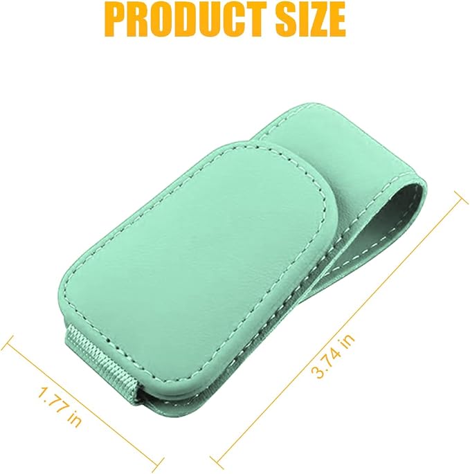 AICEL 2PCS Sunglasses Holders for Car Sun Visor, Magnetic Clip, Green | Leather Eyeglasses Hanger Mounter, Magnetic Glasses Holder and Ticket Card Clip, Car Accessories, Universal Fit - Image 2