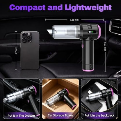 Wansimoo Handheld Car Vacuum Cleaner,25000PA Strong Cyclonic Suction Car Vacuum Portable Cordless with Digital Display Mini Vacuum for Car, Home, Office, Kitchen (Purple) - Image 4