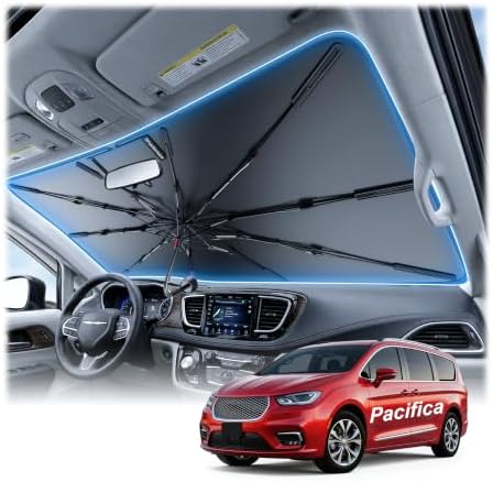 2026 Upgraded Windshield Sun Shade Umbrella for Chrysler Pacifica [Precision Custom Fit, Superior UV & Heat Block] Cooling Tech Fabric, Durable Foldable with Storage Bag, Fits 2004-2008, 2017-2025 by Unknown
