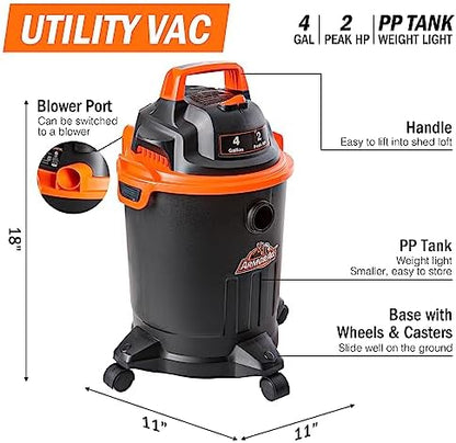 Armor All VO405P 0901 4 Gallon Wet/Dry Vac 2.0 Peak HP Shop Vacuum with Nozzles & Brush,Black/Orange - Image 2
