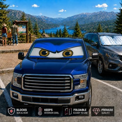 Car Windshield Sun Shade, Universal Fit Full-Size SUV Pickup, Monster Blue - Image 7