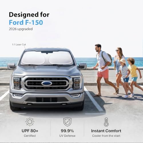2026 Upgraded Windshield Sun Shade for Ford F-150 [Precision Custom Fit, Superior UV & Heat Block] Cooling Tech Fabric, Durable Foldable with Storage Bag, Fits 2000-2026 - Image 2