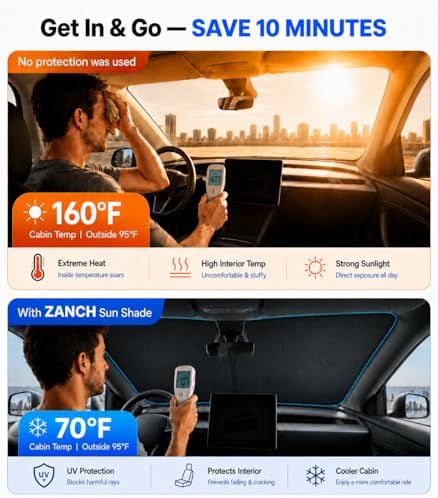 Zanch Custom Windshield Sun Shade for Honda Pilot 2016-2026, 7-Layer UV & 100% Sun Blockage, 3D Scanned Fit, Interior Protection, Keep Car Cooler, Easy Storage & Foldable Accessories - Image 2