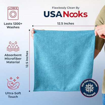 USANOOKS Microfiber Cleaning Cloth - Turq - 12Pcs (12.5x12.5 inch) High Performance - 1200 Washes, Ultra Absorbent Car Towel Traps Grime & Liquid for Streak-Free Mirror Shine - car Washing Cloth - Image 2