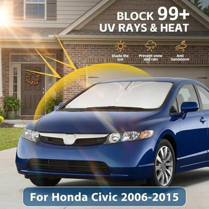 Windshield Sun Shade for Honda Civic 2006-2015 Sunshade Front Window Shade Custom Fit Civic Accessories Sun Visor Foldable Shade Blocks UV Rays Accessories - Image 2