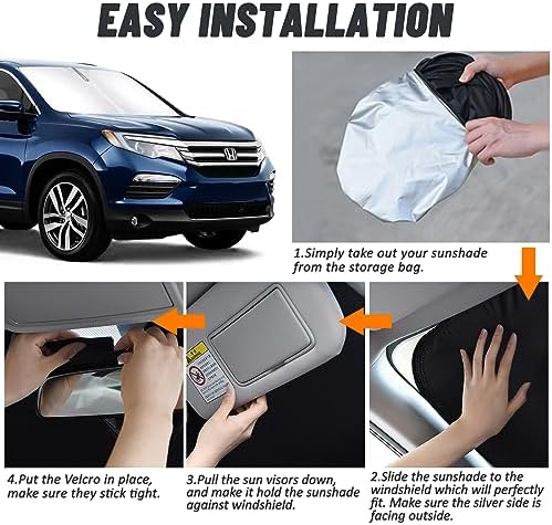 D-Lumina Windshield Sun Shade for 2016-2025 Honda Pilot Accessories, Front Window Sunshade Sun Visor Protector Block UV Rays Heat, Foldable 2 Layers 210T Material - Image 5