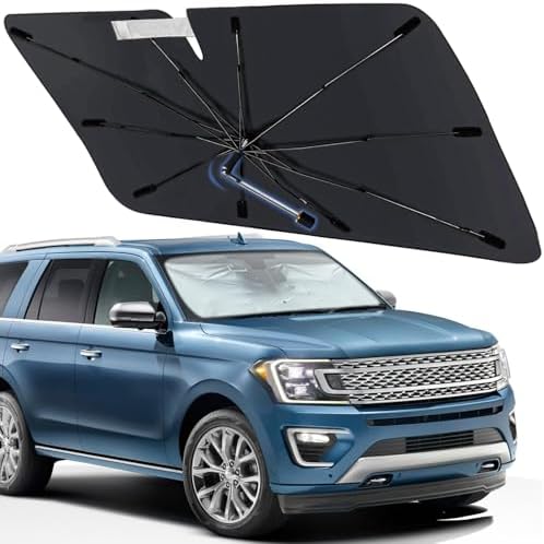 Windshield Sun Shade Umbrella for Ford Expedition 2018-2024, Foldable Front Window Sunshade with 360° Rotating Shaft, Custom Fit Car Shades for Expedition Accessories with UV & Heat Protection by Visufy