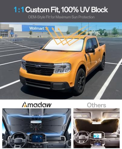 Windshield Sun Shade for Ford Maverick 2022–2026, Foldable Umbrella Sunshade with 100% UV Block, Multi-Layer Heat Insulation, Reinforced 10-Rib Frame, Keeps Car Cooler Summer Car Accessory - Image 3
