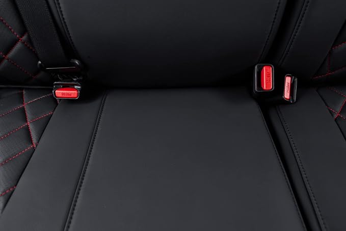 Tacoma Leather Seat Covers for 2016-2023 Toyota Tacoma Double Cab/Crew Cab SR,SR5,TRD Off Road,TRD Pro,TRD Sport Pickup,Fully Covered Waterproof Car Seat Protector (Full Set,Red/Black) - Image 5