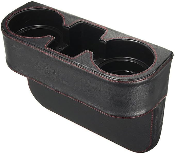 IOKONE Car Cup Holder, PU Leather, Car Seat Gap Filler Organizer, Black | Console Side Pocket, Front Seat Organizer, Drink Holder for Car, Universal Fit, Easy Installation, Cell Mobile Phone Holder - Image 4