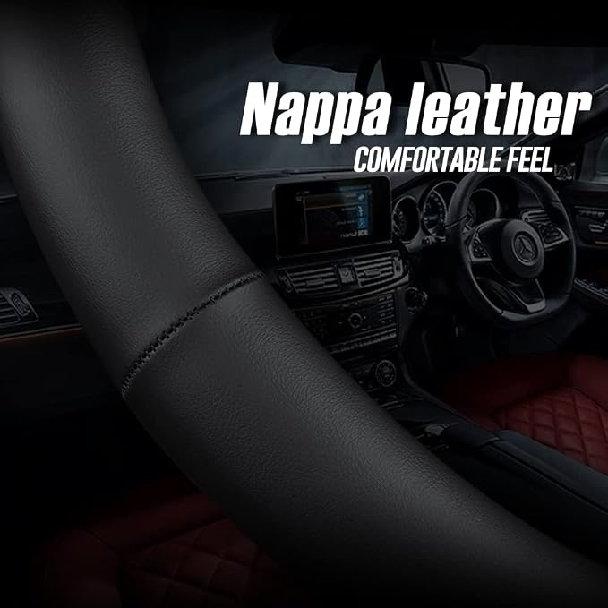 LKWLIKEI Nappa Premium Leather car Steering Wheel Cover, Non-Slip, Breathable, Universal 15 inches (red Blue line) - Image 6