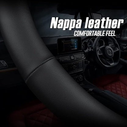 LKWLIKEI Nappa Premium Leather car Steering Wheel Cover, Non-Slip, Breathable, Universal 15 inches, Black. - Image 5