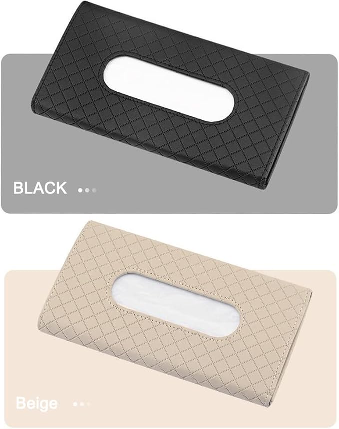 Car Sun Visor Tissue Holder, Car Napkin Holder, Premium PU Leather, Mask Holder for Sun Visor Vehicle, with Tissue Refill, Beige - Image 7