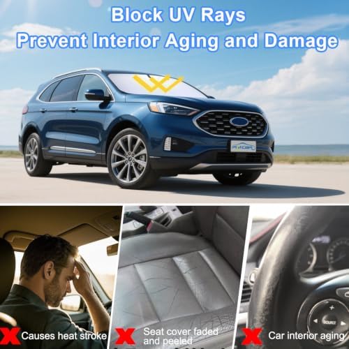 PIMCAR Windshield Sun Shade for 2015-2025 2026 Ford Edge SUV, Premium 310T Reflective Polyester, Foldable Heat Blocker-Beat Summer Heat & Keep Interior Cool - Image 5