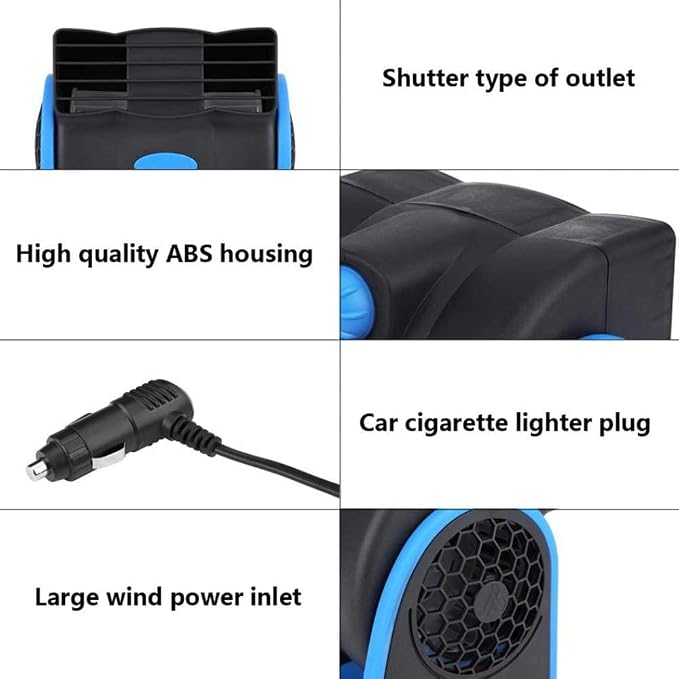 KAGOR 12V Car Dash Fan, No Leaf Quiet Cooling, Powerful RV Ventilation, Squirrel Cage, 2 Speed Electric Air Conditioner with Cigarette Lighter Plug for Auto SUV Vehicle Van - Image 4