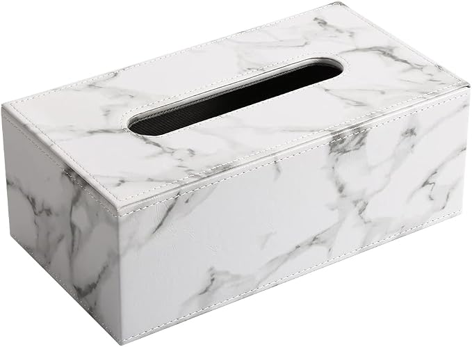 KINGFOM Rectangular PU Leather Tissue Box Cover - Facial Tissue Paper Napkin Holder for Bathroom, Home, Office, Car Automotive Decoration with Magnetic Bottom(Gray Marble) - Image 3