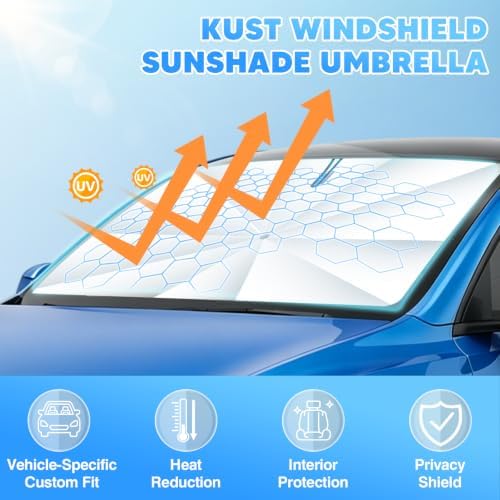 KUST Windshield Sun Shade Umbrella for 【2021-2026 Chevrolet Chevy Suburban/GMC Yukon XL】 | Custom Fit Titanium Silver Windshield Sunshade | with Bendable Handle | Blocks Heat & UV Scratch Resistant - Image 2