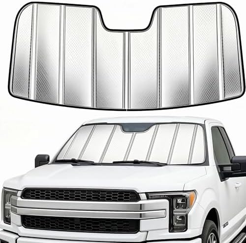 Custom Fit Windshield Sun Shade for Ford F250/F350/F450/F550/F600 2023-2026, Foldable 3-Layer High Reflective Silver Sunshade, Blocks UV Rays & Reduces Cabin Heat by Unknown