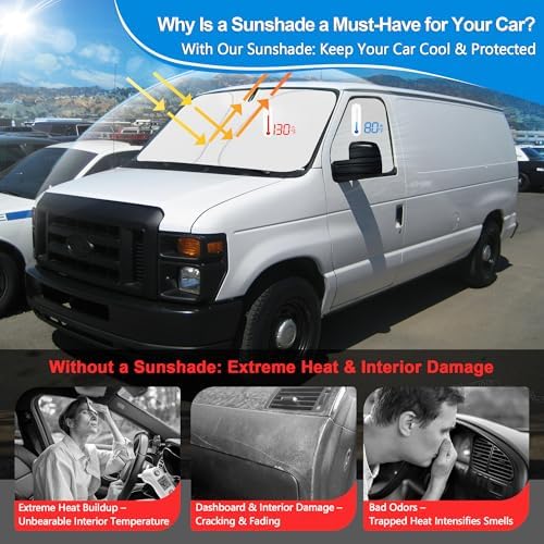 Front Side Window Sun Shade for 1996-2025 Chevy Express Cargo Van Accessories, Foldable Window Sunshade Sun Visor Protector, Side Window Shades Sun Shield Blocks UV Rays Heat, Pack of 2 - Image 2