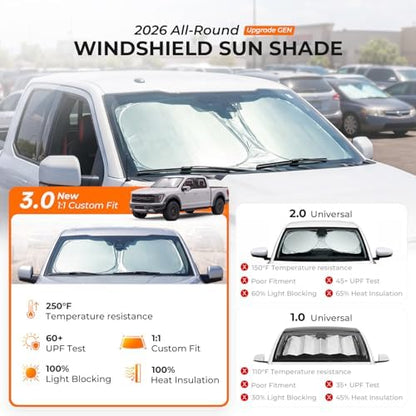 [2026 Upgraded] DooGooCoo Windshield Sun Shade for Toyota Tacoma 2024-2025 2026 [Cooling Ice-Crystal, 100% Sun Block] Car Sunshade Windshield for Truck Tacoma Sun Shade, Custom Fit for Toyota Tacoma. - Image 2