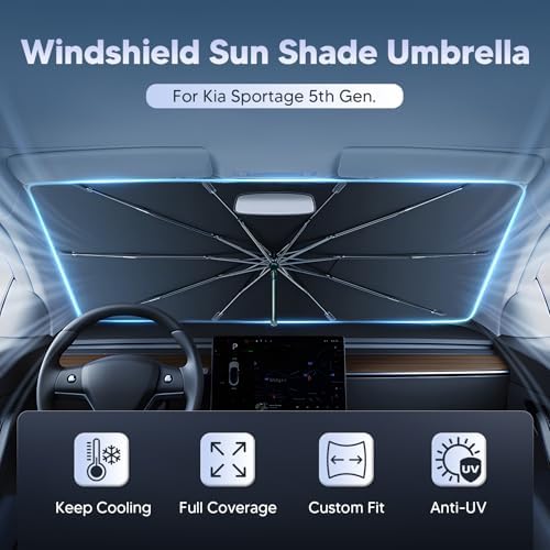 Autorder Windshield Sun Shade Umbrella for 2021-2026 Kia Sorento SUV Accessories,Upgraded Ice Crystal Material,Easy Setup Umbrella Sunshade for Car Windshield,100% Sun Blocking - Image 2