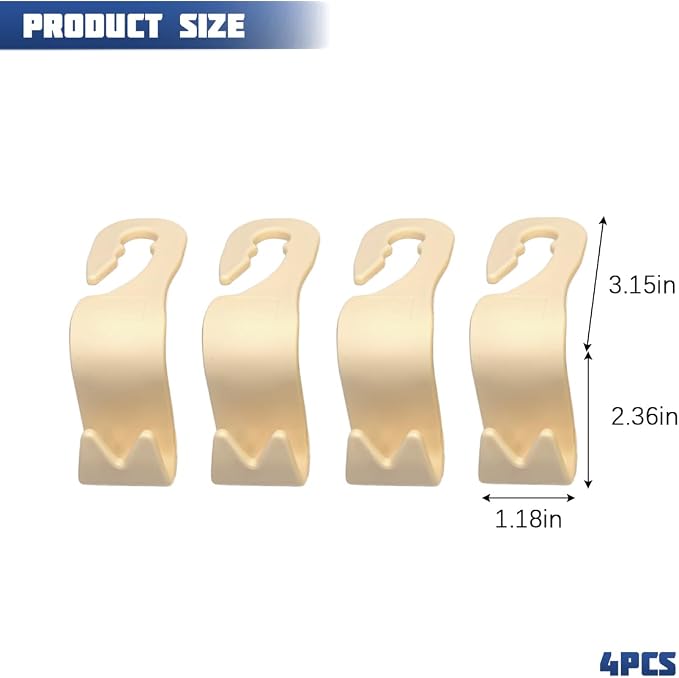 Car Seat Headrest Hook, 4PCS Vehicle Seat Back Storage Hanger for Handbag Purse Grocery, Automotive Interior Organization Holder Hook, Universal for SUV, Truck, RV (Beige) - Image 2