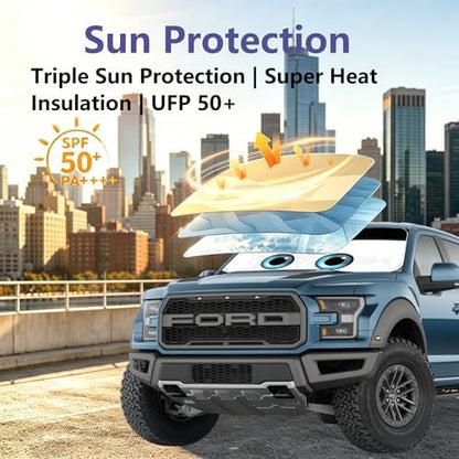 Gven Windshield Sun Shade Compatible with Ford F150 2021-2024 2025 2026 (Lariat, King Ranch, Platinum, XL XLT Limited Raptor) Accessories Car Shades Front Windshield UV Heat Protector (F150) - Image 3