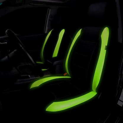 Flying Banner car seat Covers Protects Water Proof Faux Leather Carbon Fiber Fronts Fluorescence Green Black (Fluorescence Green Black, Front Pair) - Image 4