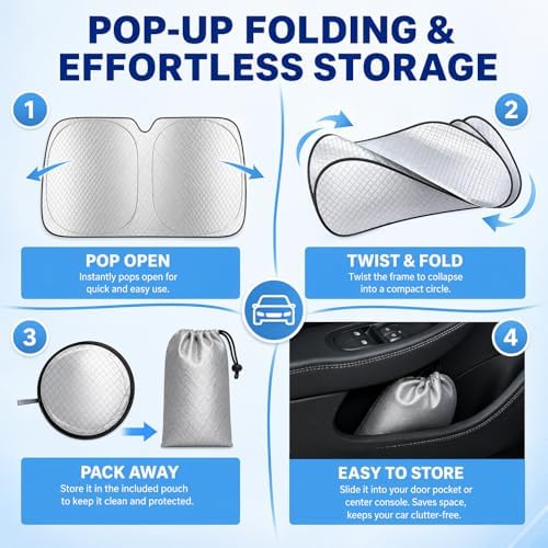 Windshield Sun Shade Custom Fit for 2014-2020 Nissan Rogue, Advanced Diamond-Patterned Heat Shield to Block UV Rays, Foldable Auto Window Visor, Precise Mirror Cutout - Image 6