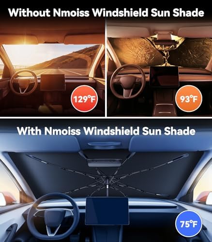 Nmoiss Windshield Sun Shade Umbrella for Ram - [Vinyl Coating Heat Shield] Protect Car from Sun Rays & Heat Damage Keep Cool and Protect Interior, Spring Structure Edge - Image 2
