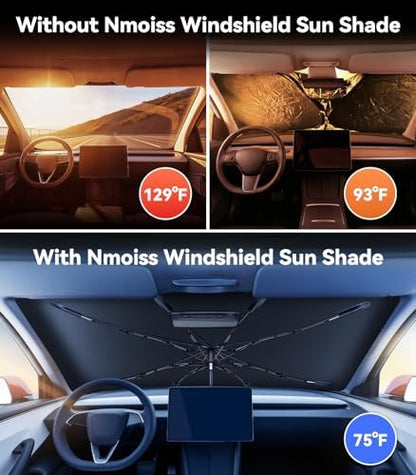 Nmoiss [Vinyl Coating Heat Shield] Windshield Sun Shade Umbrella Fit for Model Y 2020-2026 Include Juniper, Protect Car from Sun Rays & Heat Damage Keep Cool and Protect Interior, TeslaAccessories - Image 2