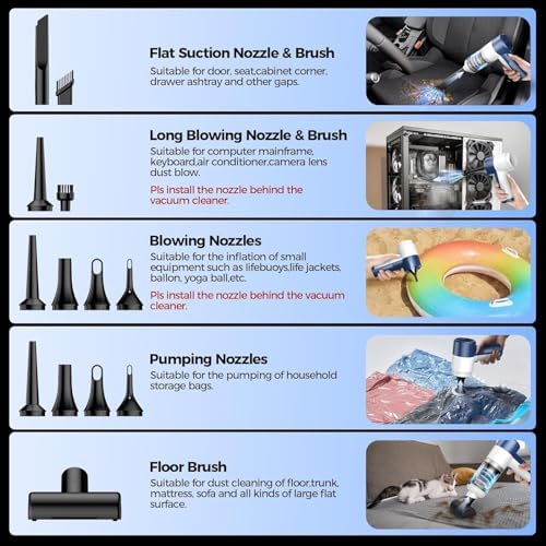 Handheld Vacuum Cordless, 16000PA High Power Car Vacuum with Brushless Motor, 4-in-1 Portable Mini Vacuum & Air Duster, 2 Speeds, 3 Washable Filters & Type C Charging for Pet Hair, Home, Car & Office - Image 4