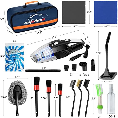 20Pcs Car Cleaning Wash Kit Interior Detailing Cleaner Kit with High Power Handheld Vacuum, Brush Set, Windshield Tool, Duster, Towels, Complete Car Care Tools, Blue - Image 7