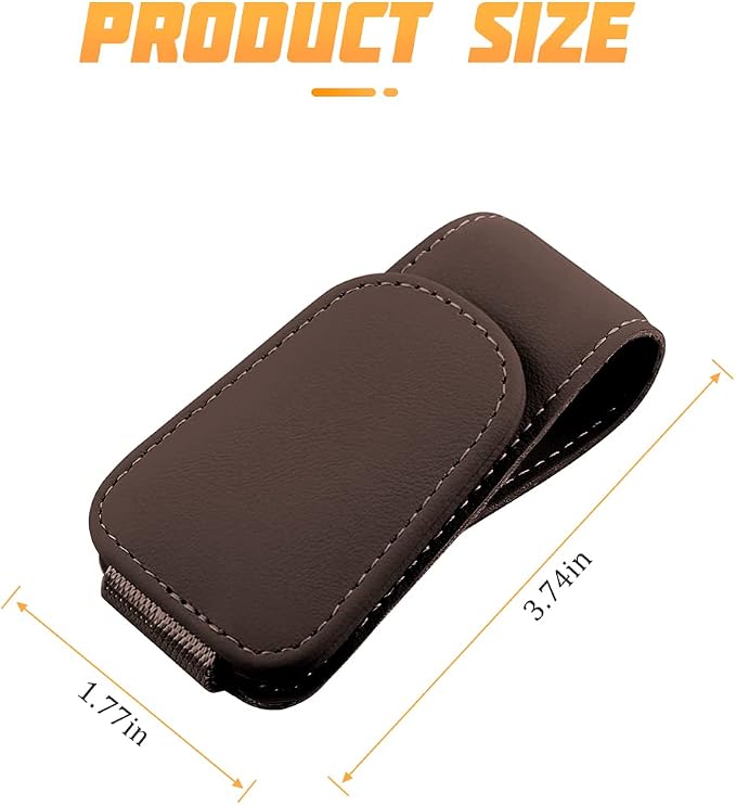 AICEL Sunglasses Holders for Car Sun Visor, Leather Magnetic Clip, Brown | Leather Eyeglasses Hanger Mounter, Magnetic Glasses Holder and Ticket Card Clip, Car Accessories, Universal Fit - Image 2