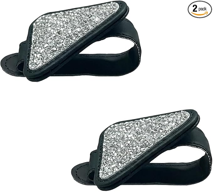 2PCS Magnetic Sunglass Holder for Car Visor, PU Leather Automotive Sun Visor Eyeglasses Hanger Clip, Vehicle Interior Ticket Card Organizer Mount Accessories for SUV Pickup Truck(Silver) by Unknown