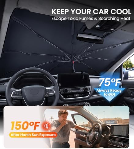 Zanch Windshield Sun Shade Umbrella: Custom Fit for Toyota Grand Highlander & Highlander [Interior Protection, Up to 75℉ Cooler] Reflective Heat Shield, Scratch-Free, Foldable Front Sunshade Umbrella - Image 2
