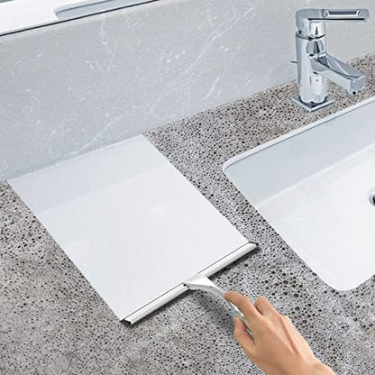 All-Purpose Stainless Steel Shower Squeegee for Shower Doors with 2 Adhesive Hooks, Bathroom Cleaner Tool Household Window Mirror Squeegee for Home Cleaning, Glass Door, Tile Wall, Car, 12 Inch Silver - Image 5