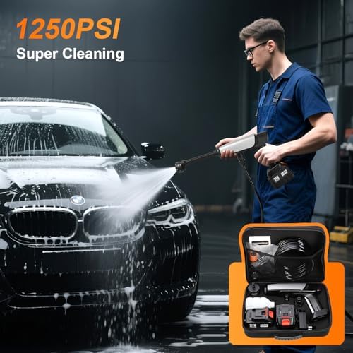 Cordless Pressure Washer Battery Powered,Portable Power Washer with 2pcs 4.5Ah 21V Battery&Charger & 6-in-1 Nozzle,2 Power Level & on/Off Button,Handheld Pressure Washer for Car,Home,Garden Patio - Image 3